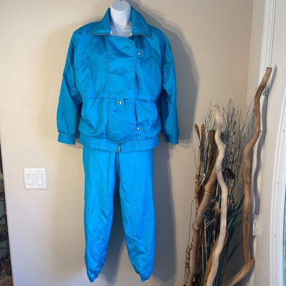 Vintage Pants - Vintage Otello Pelle 2-Piece Aqua Teal Nylon Windbreaker Tracksuit Lined S